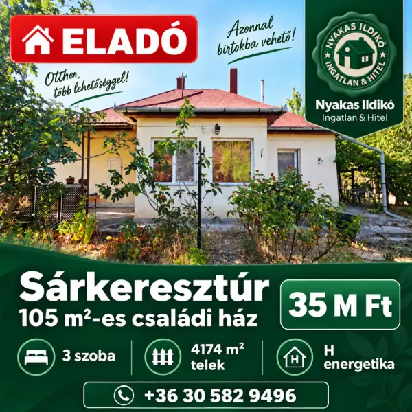 Eladó családi ház, Sárkeresztúr 3 szoba 110 m² 35 M Ft