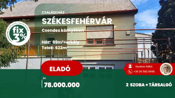 Eladó családi ház, Székesfehérvár 2 szoba 89 m² 78 M Ft