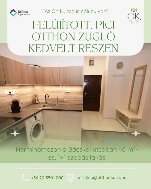 Eladó téglalakás, Budapest, XIV. kerület 1+1 szoba 40 m² 60 M Ft