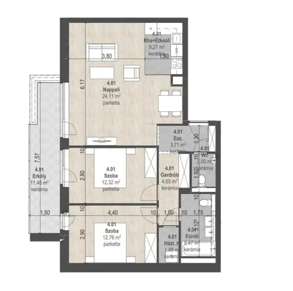 Eladó új építésű téglalakás, Budapest, XIII. kerület 3 szoba 76 m² 145.68 M Ft