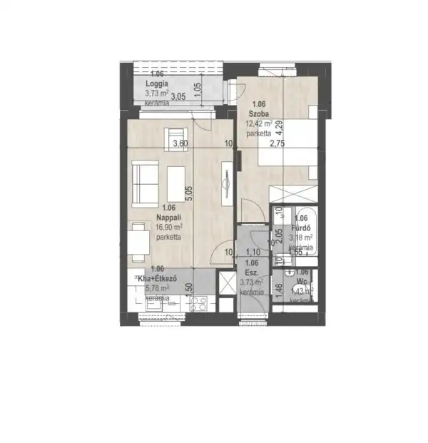 Eladó új építésű téglalakás, Budapest, XIII. kerület 2 szoba 43 m² 80.64 M Ft