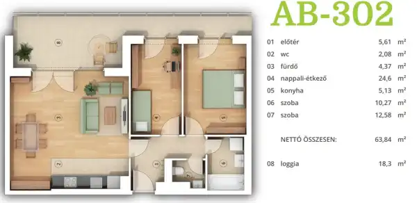 Eladó új építésű téglalakás, Budapest, XIV. kerület 3 szoba 63 m² 122 M Ft