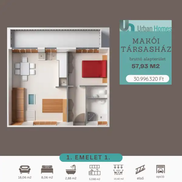 Eladó új építésű téglalakás, Orosháza 2 szoba 40 m² 30.99632 M Ft
