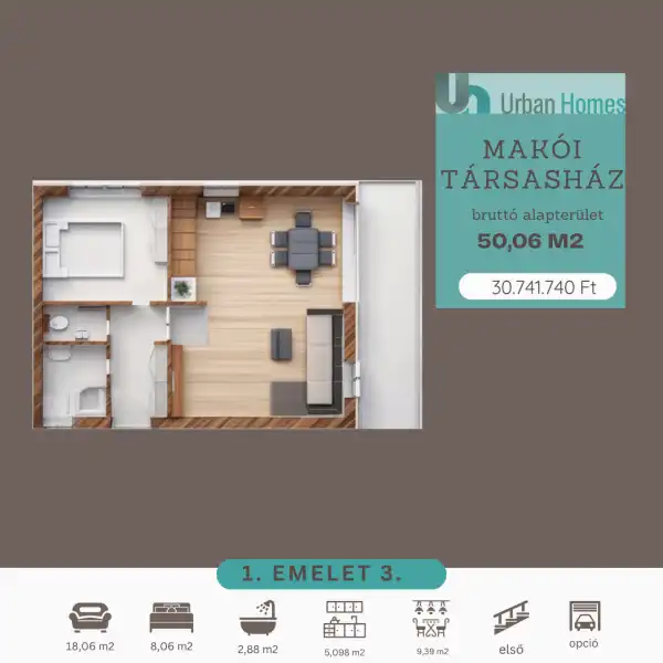 Eladó új építésű téglalakás, Orosháza 2 szoba 40 m² 30.74174 M Ft