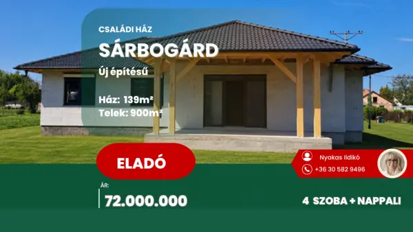 Eladó újszerű családi ház, Sárbogárd 4 szoba 139 m² 72 M Ft